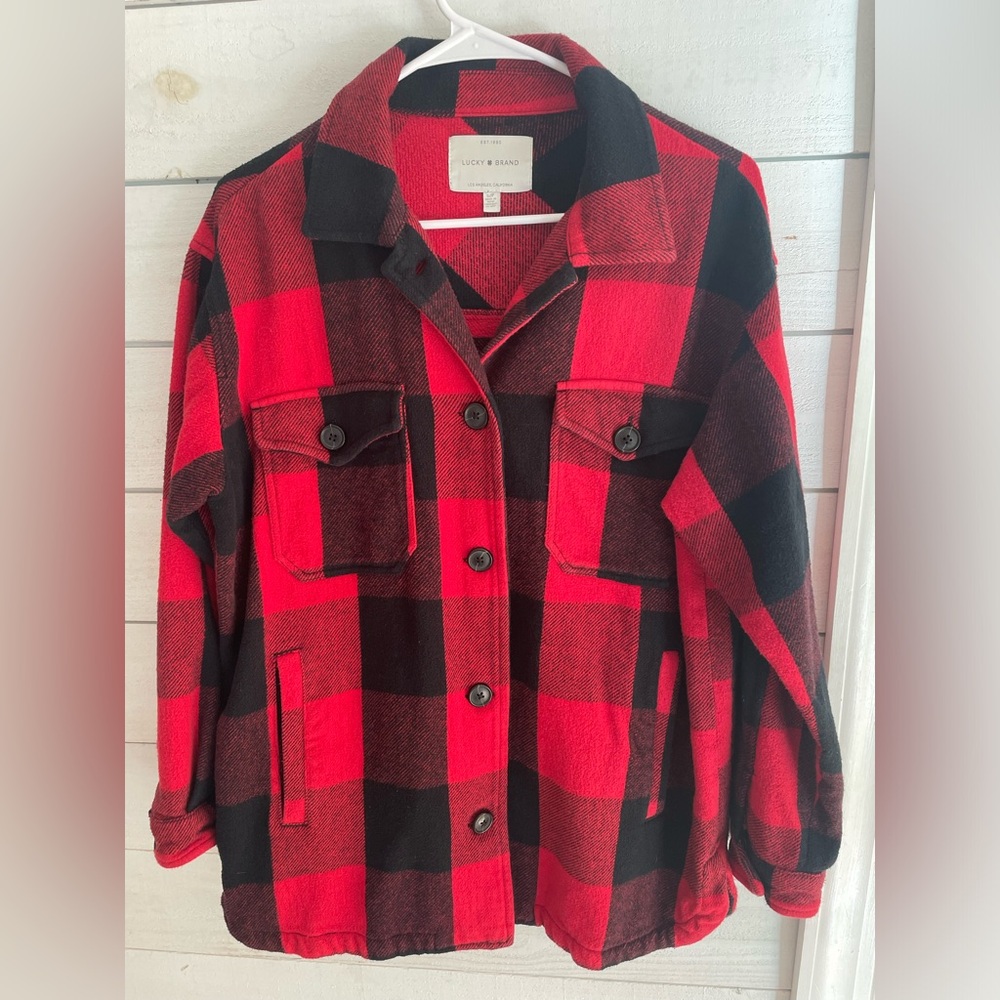 Lucky Brand women’s Buffalo Plaid Overrsized Shacket Shirt Jacket cabincore S